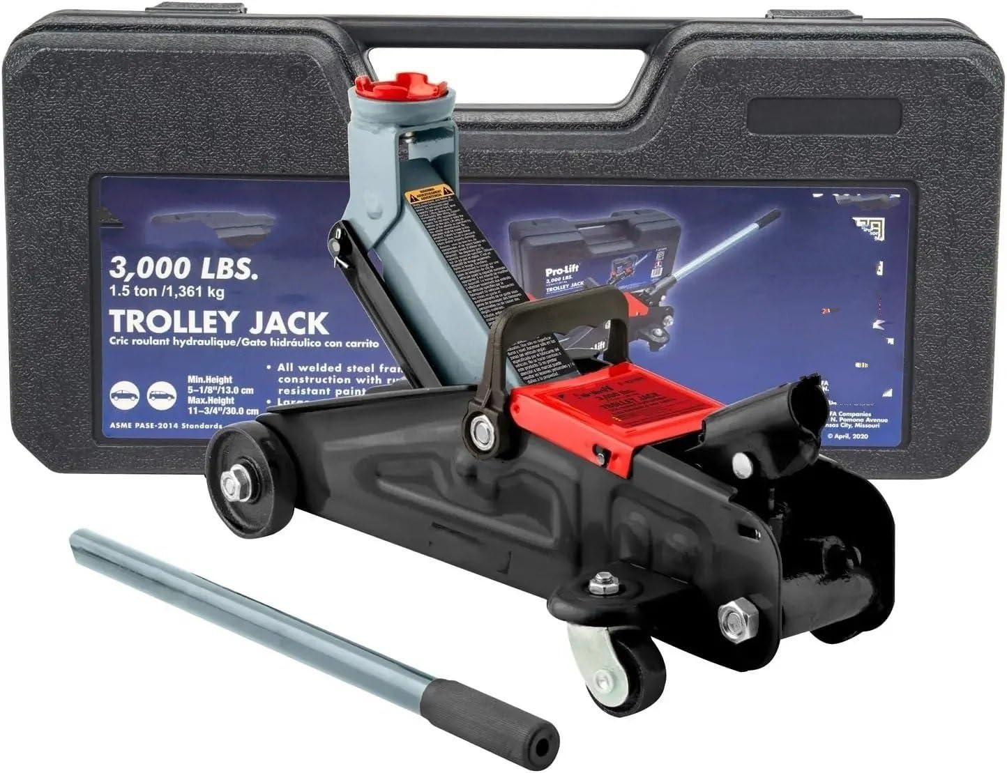 cric per auto sollevatore auto Sollevatore idraulico per auto con cric a carrello grigio con custodia modellata per soffiatura, capacità 3000 libbre, 12 pollici