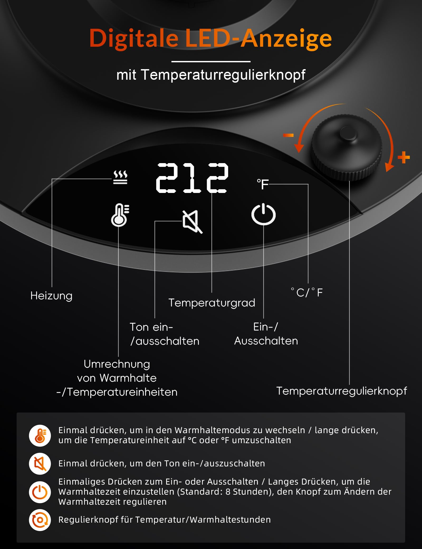 Schwanenhals Wasserkocher,1200W Elektrischer Kaffeekessel aus Edelstahl,Temperatureinstellung mit 24H Wärmefunktion,für Filterkaffee und Tee