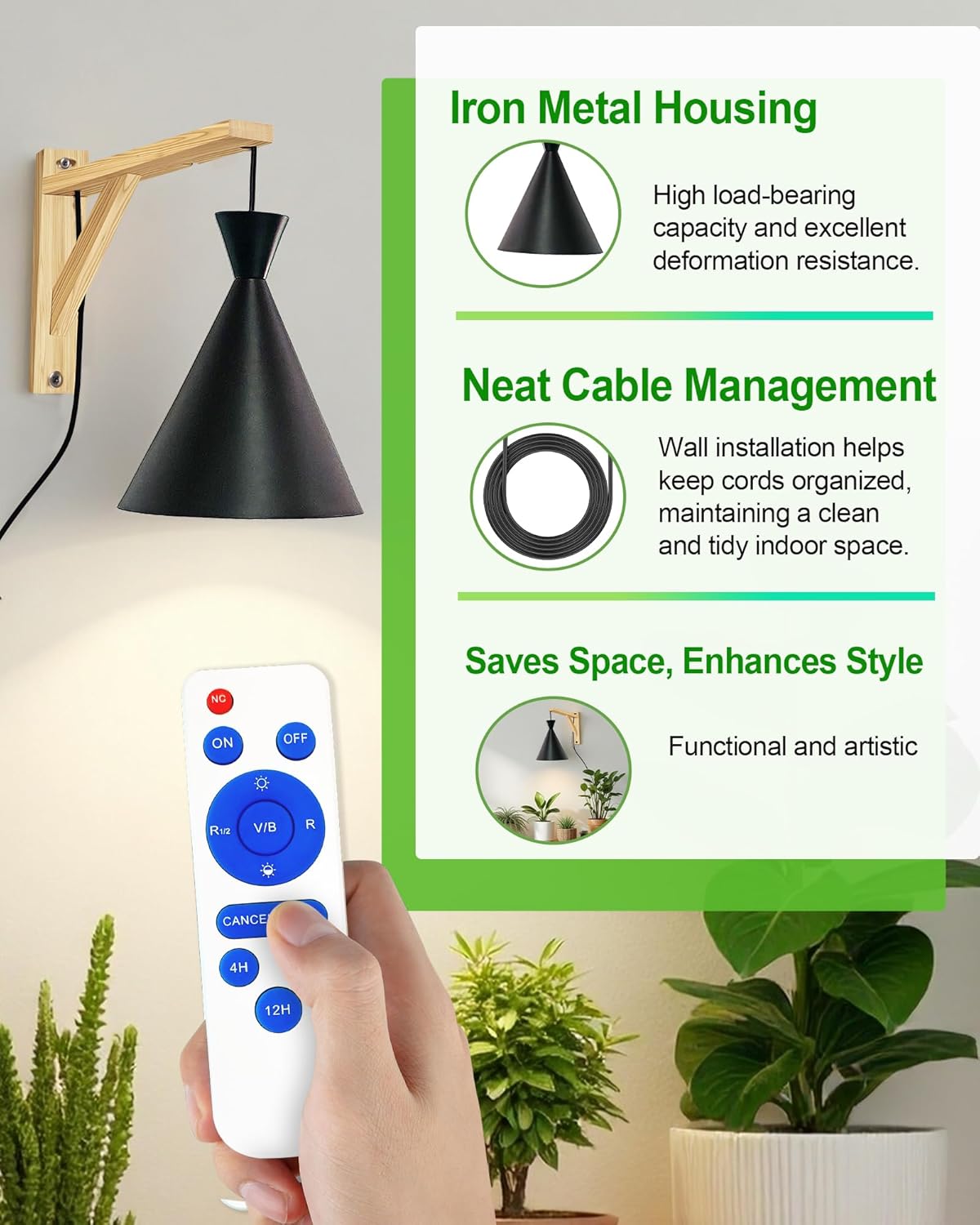 Arikashi Hanging Grow Light, LED Growing Light Full Spectrum for Indoor Plants，4/8/12H Timer, Height Adjustable Grow Lamp for Large Plants