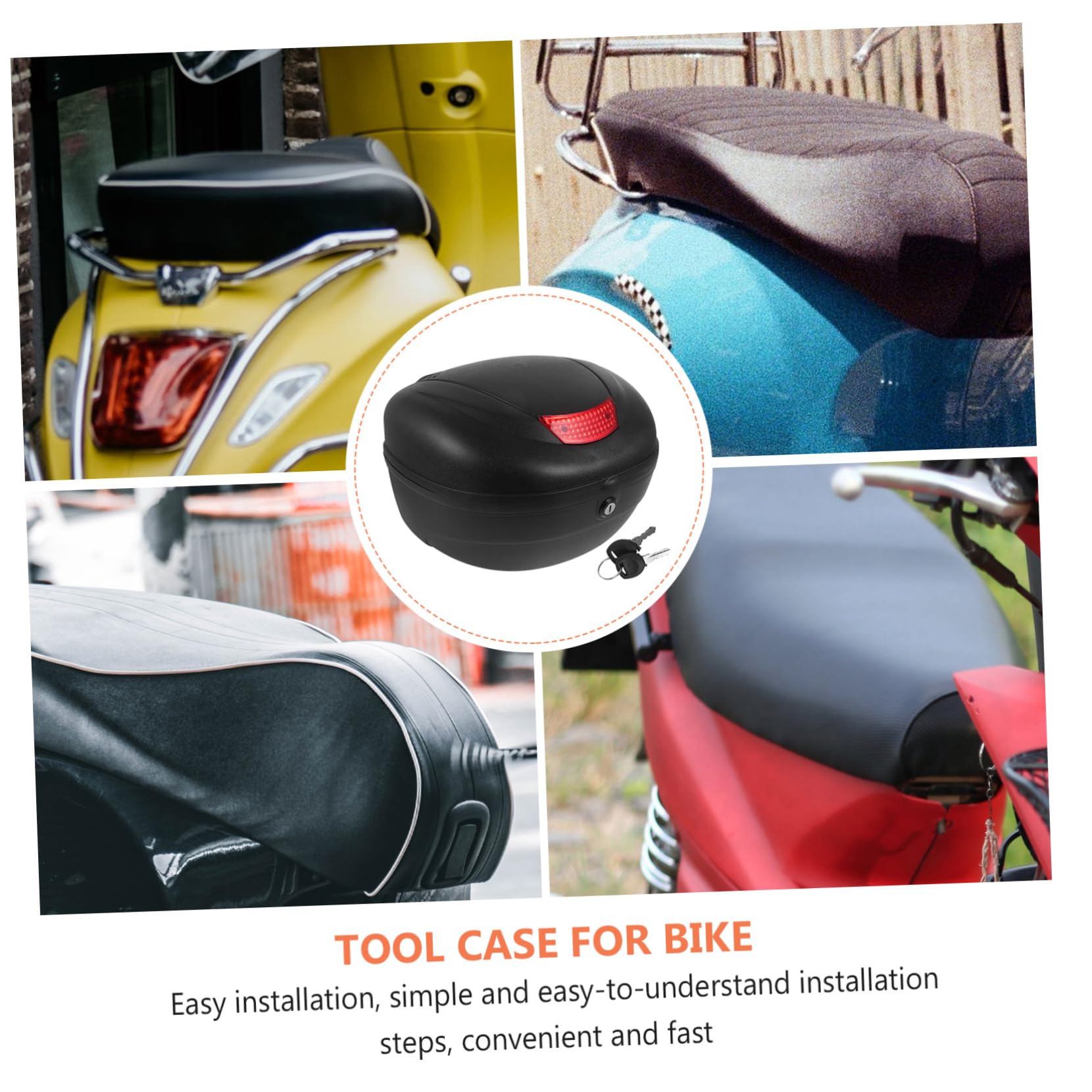 Case Grosse Plastique Capacité en Réfléchissant Design et Top Noir, Accessoire Rangement Sécurisé Moto pour Coffre Arrière pour Scooter