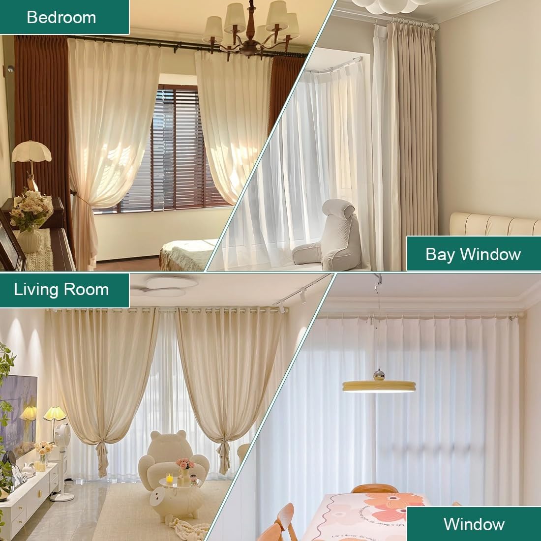 Double Rod for Windows Curtain, Metal Decorative Drapery Rods, Indoor Room Divider Rails Rod System for Bedroom/Bathroom/Door, Heavy Duty, Black, 3.3ft-13ft(Black,320cm/10.5FT)