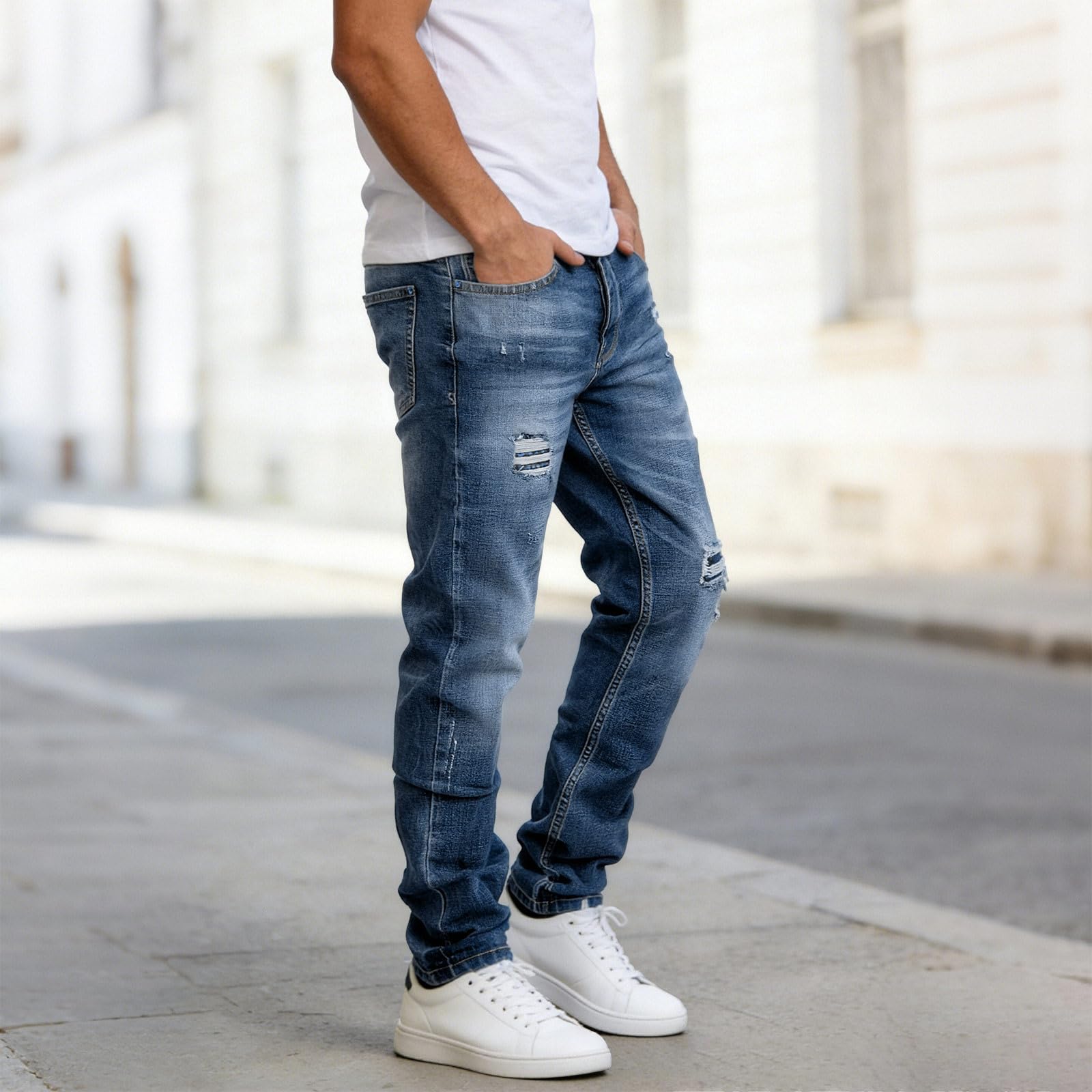 Jeans Herren Straight Jeanshose Sommerjeans Regular Fit Y2K Streetwear Destroyed Herrenjeans Outdoor Hosen Männer
