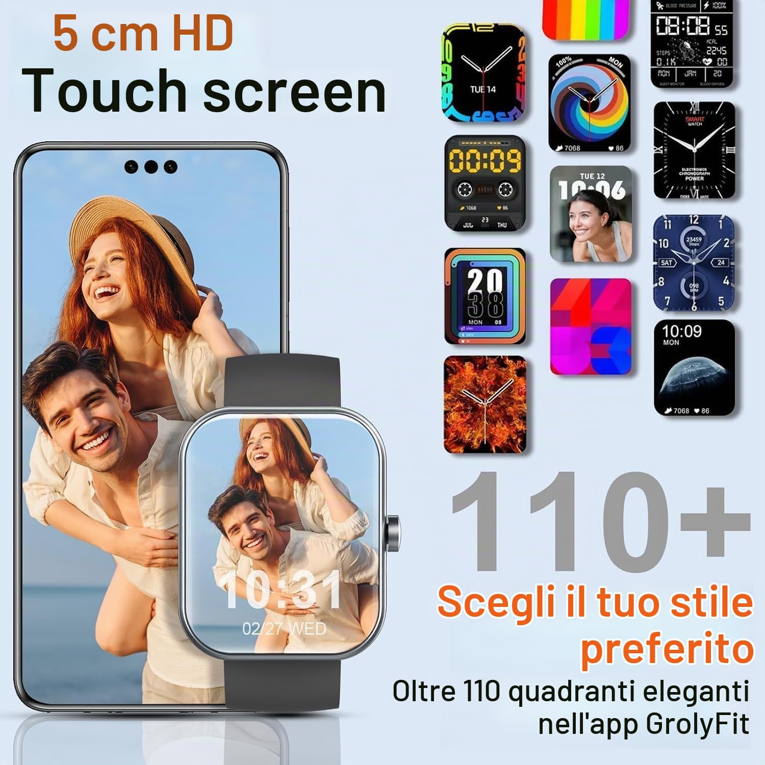 Donerton Smartwatch Uomo Donna, 1.96" HD Smartwatch con Effettua/Risposta Chiamate, 112+ Sportive, 24/7 Fitness Tracker con Cardiofrequenzimetro