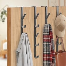 Over Door Hooks, 4 PCS 5Hooks Over Door Hanger, Vertical Overdoor Hook Hanger, No Punching, Heavy Duty Metal Door Hangers for Clothes, Coats, Towel, Hats, Bags, Space Saving Grey