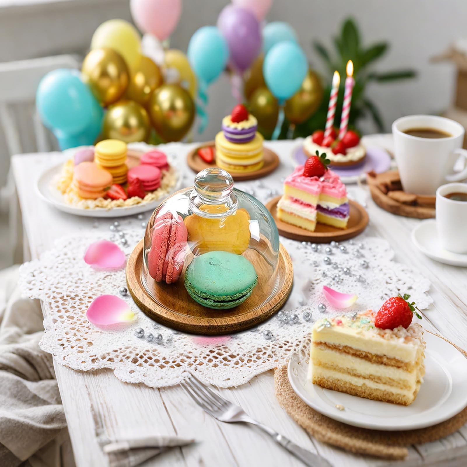 Soporte de Madera para Tartas – Pequeño Soporte para Tartas de Fiesta con cúpula – Bandeja para Servir en la Cocina, repostería, postres, Frutas y Aperitivos – Ideal para Decorar m