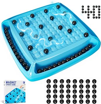 Magnet Game, Magnetic Games Chess, Board Games for Kids 6-8-12, Magnet Chess Kid Games, Family Board Games for Kid and Adults, Magnetic Game with 40 Pieces, Fun Birthday Gifts for Kids Blue