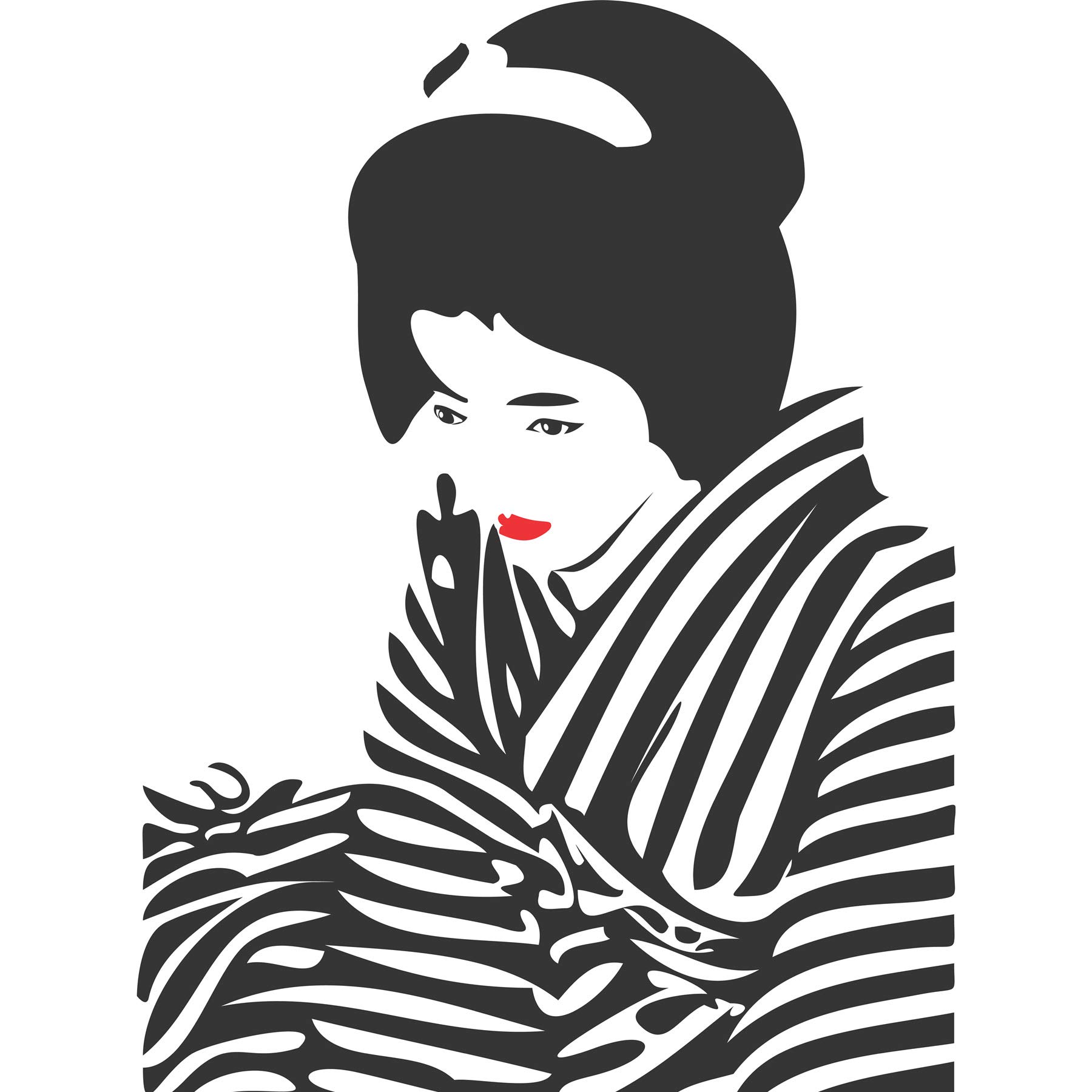 Wee Blue Coo Japanese Geisha Lipstick Stripes Large Wall Art Poster Print Thick Paper 18X24 Inch