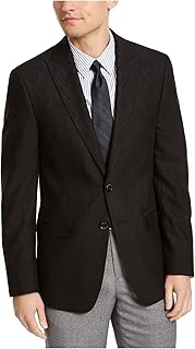 Calvin Klein Mens Black Single Breasted, Patterned Blazer 44L