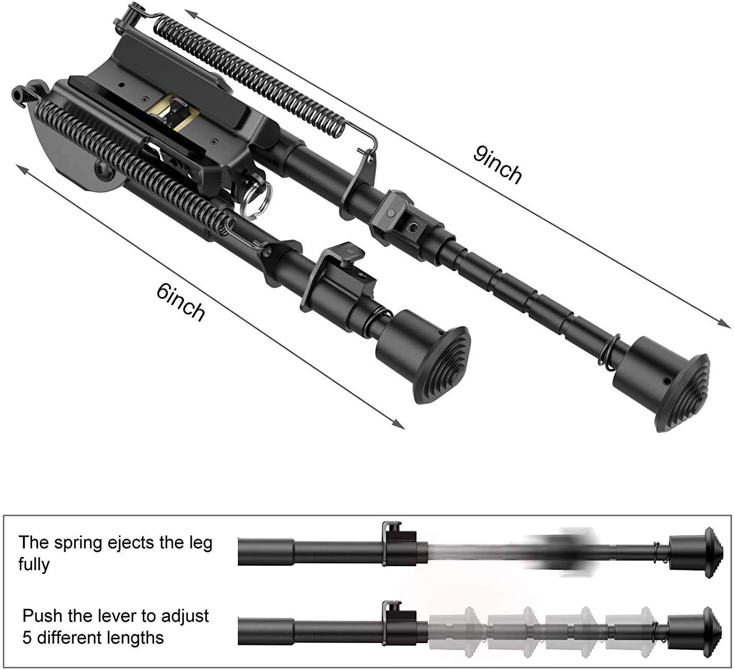 Feyachi Bipiede per fucile girevole con bipiede regolabile integrato Picatinny girevole da 6 "-9".