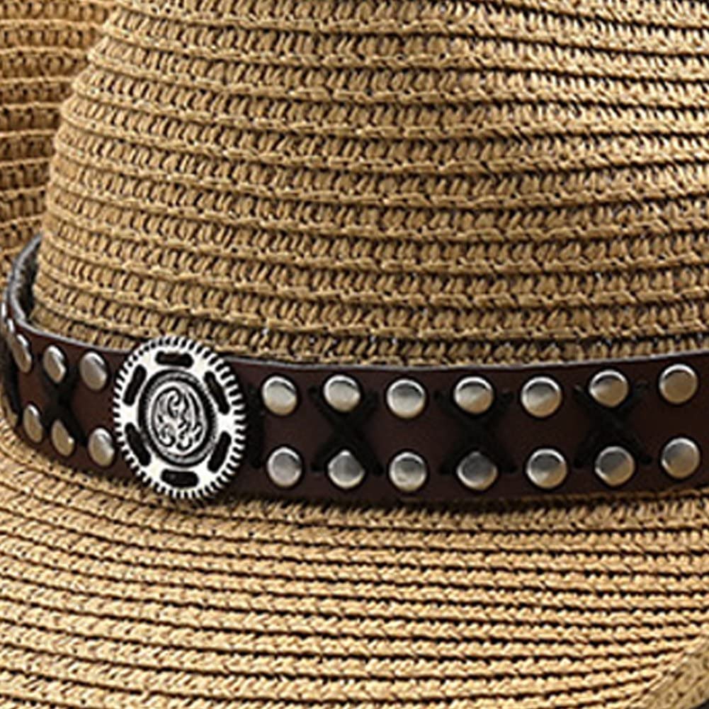 Wudaizhi Papel Natural Western Cowboy Hat Ancho Mujeres Men Summer Beach Sombreros De Paja Panamá Panama Jazz Sun Gorra