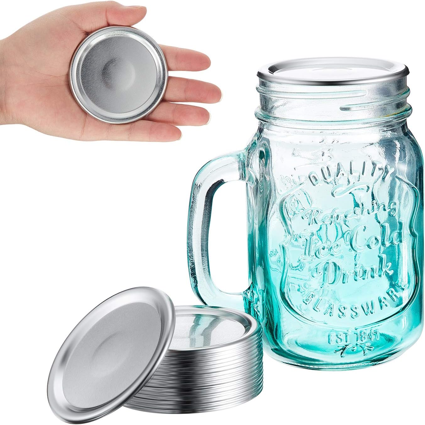Split-Type Lids Reusable Leak Proof Storage Solid Caps Metal Canning Jar Lids Compatible with Regular Mouth Mason Jar (Silver, 48 Pieces)