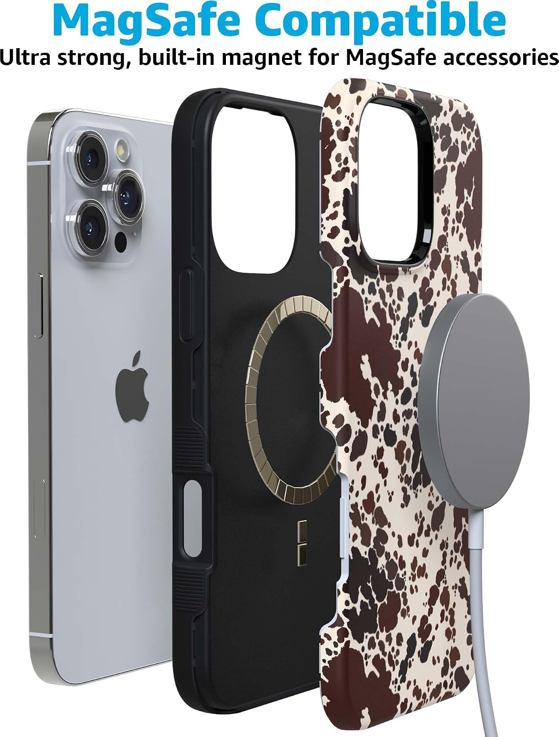 Casely iPhone 16 Pro Max Case | Cowgirl Envy | Cow Print | Bold Protective Design | Compatible with MagSafe