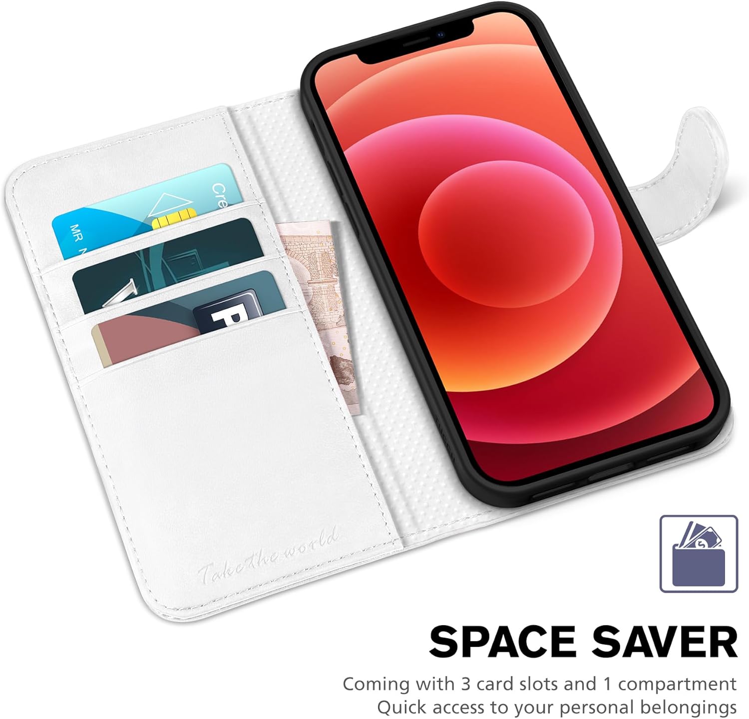 TUCCH Wallet Case for iPhone 12 /iPhone 12 Pro 5G, RFID Blocking Card Slot Stand [Shockproof TPU Interior Case] PU Leather Magnetic Protect Flip Cover Compatible with iPhone 12 Pro/12 6.1-inch, White