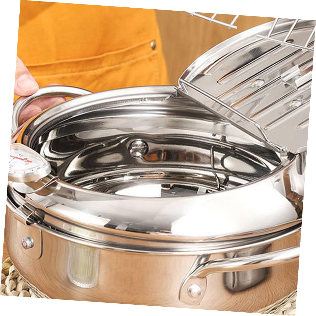 Freidora con Termómetro De Olla para Uso Doméstico para Sartenes De Inducción con Tapa y Control De Baja Temperatura Plateada