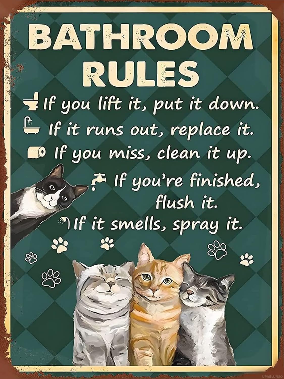 UPABLUNSO Bathroom Cats Vintage Animal Art Diamond Painting Kits Adult Crystal Cross Stitch Kits for Room Decor Farm Decor and Gifts 12x16 inch