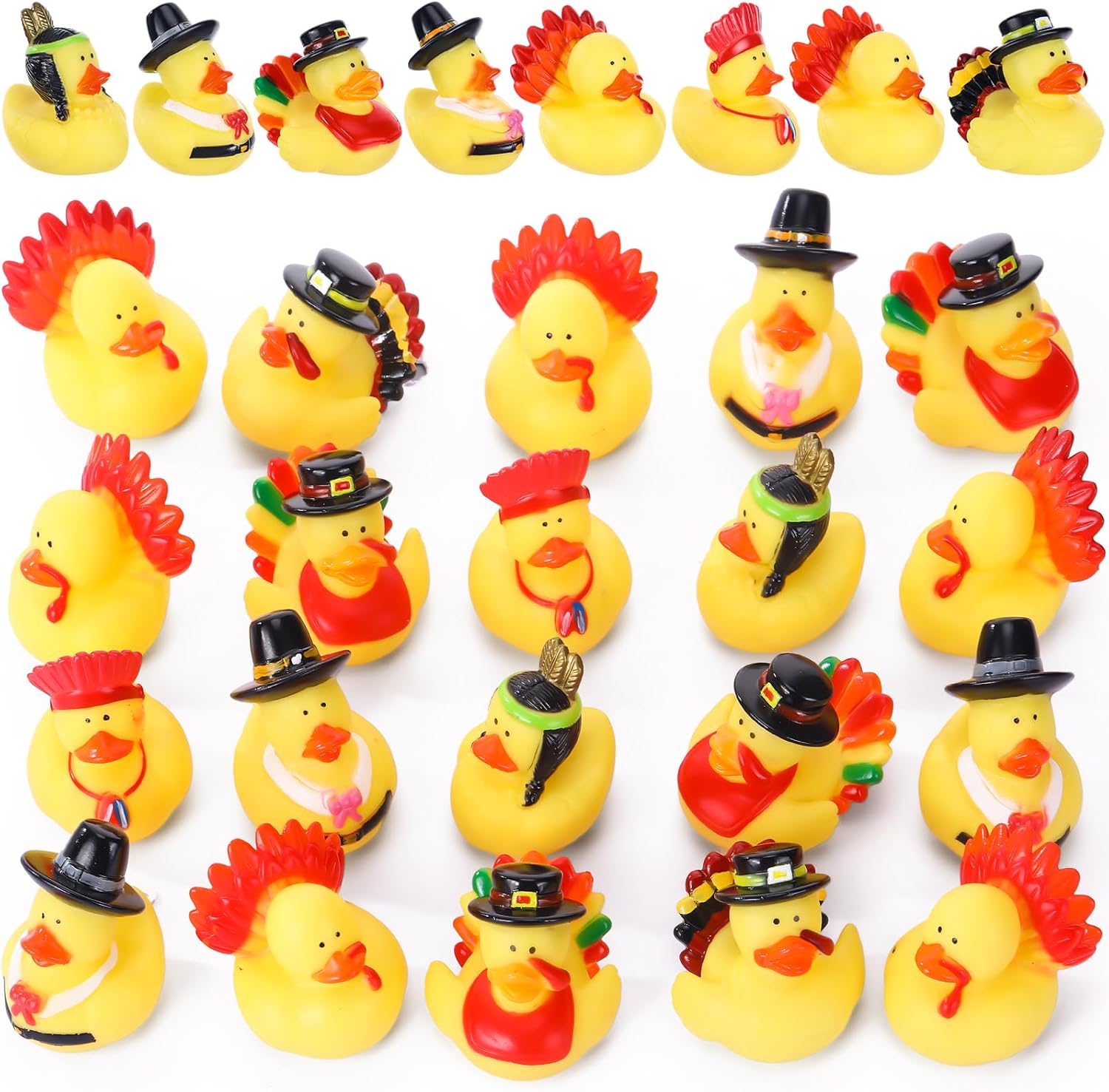Karenhi 24 Pieces Thanksgiving Rubber Ducks Bulk 2 Inch Duckies Toys Rubber Duck Bath Toys Novelty Thanksgiving Party Favors for Bathtub Shower Birthdays Holiday Autumn Table Centerpiece
