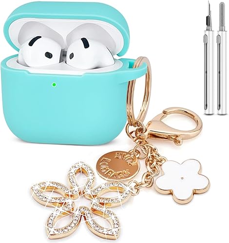 Miniatura 11 de Funda compatible con AirPods 4, funda protectora de silicona para Airpod 4 con llavero brillante, funda para auriculares inalámbricos Apple AirPods