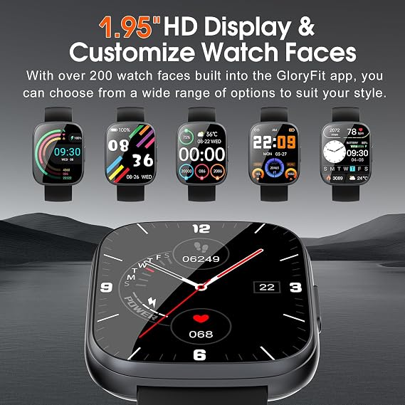 Puqo Smart Watches for Men Women, 1.95 HD Touchscreen Fitness Tracker with Bluetooth Calls, IP68 Waterproof, 120+ Sport Modes, 7-Day Battery, 24/7 Heart Rate & Sleep Monitor for Android iOS (Black)