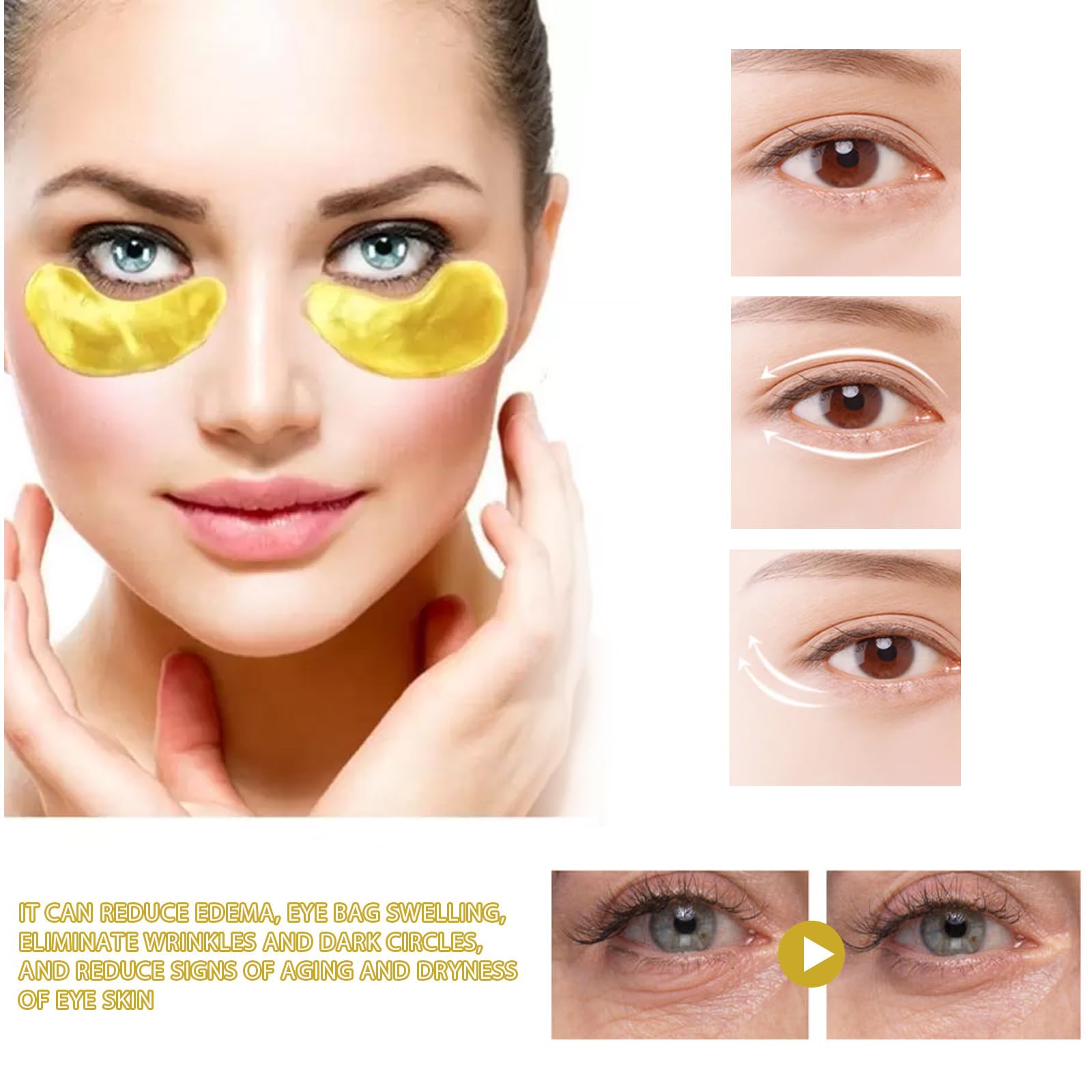 24-Karat-Gold-Augenpads, Hydrogel-Augenpads mit 24-Karat-Gold, Kollagen-Augenklappen gegen geschwollene Augen und Augenringe, revitalisierende und straffende Gelpads für die Augenpartie (8 Schachteln)