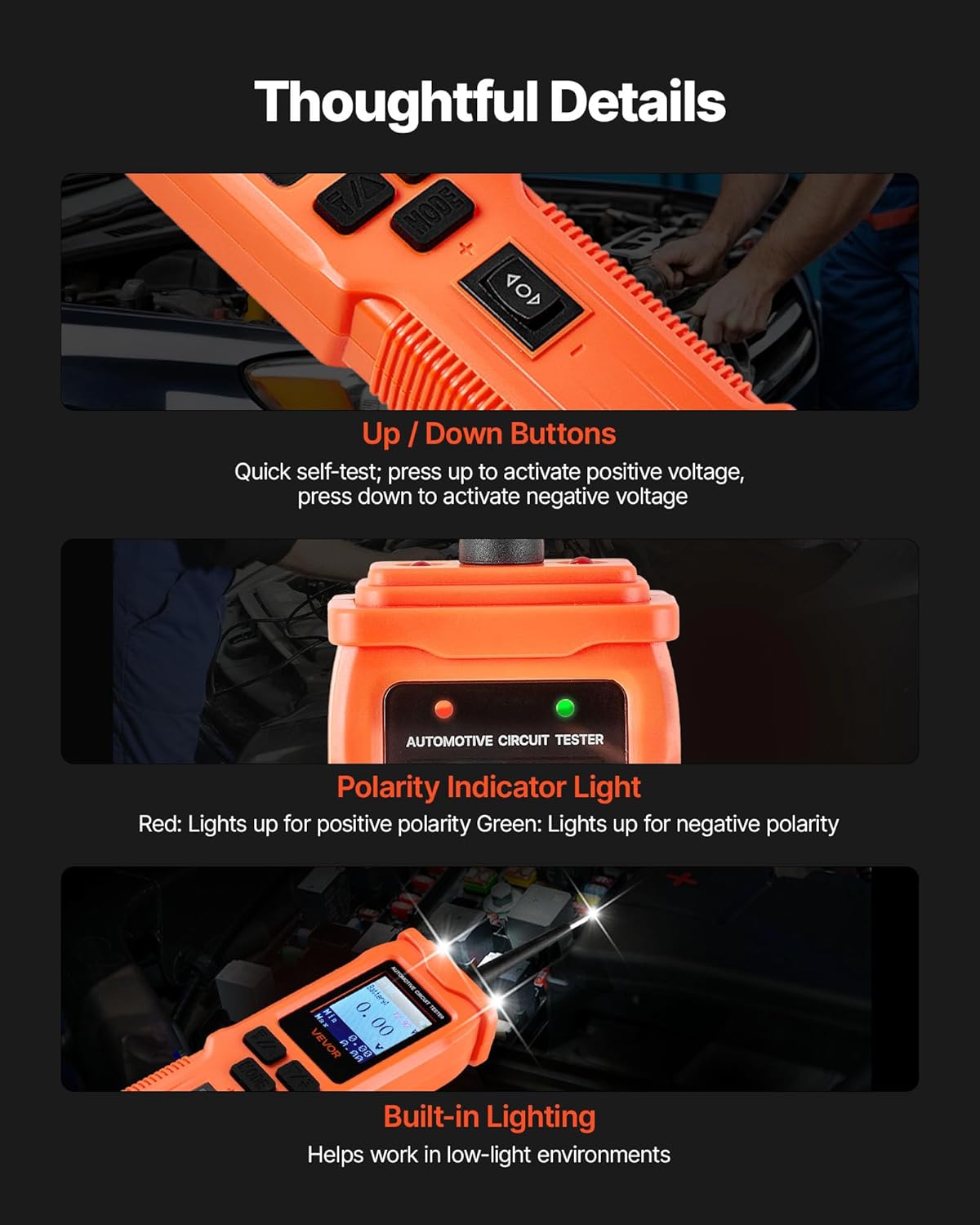 VEVOR Automotive Circuit Tester, 8-35 DCV Power Circuit Probe Tester with TFT Color Display and Lighting, Automotive Power Tester Probe with 19.7 ft / 6 m Cable, 2-in-1 Electrical Detector Finder