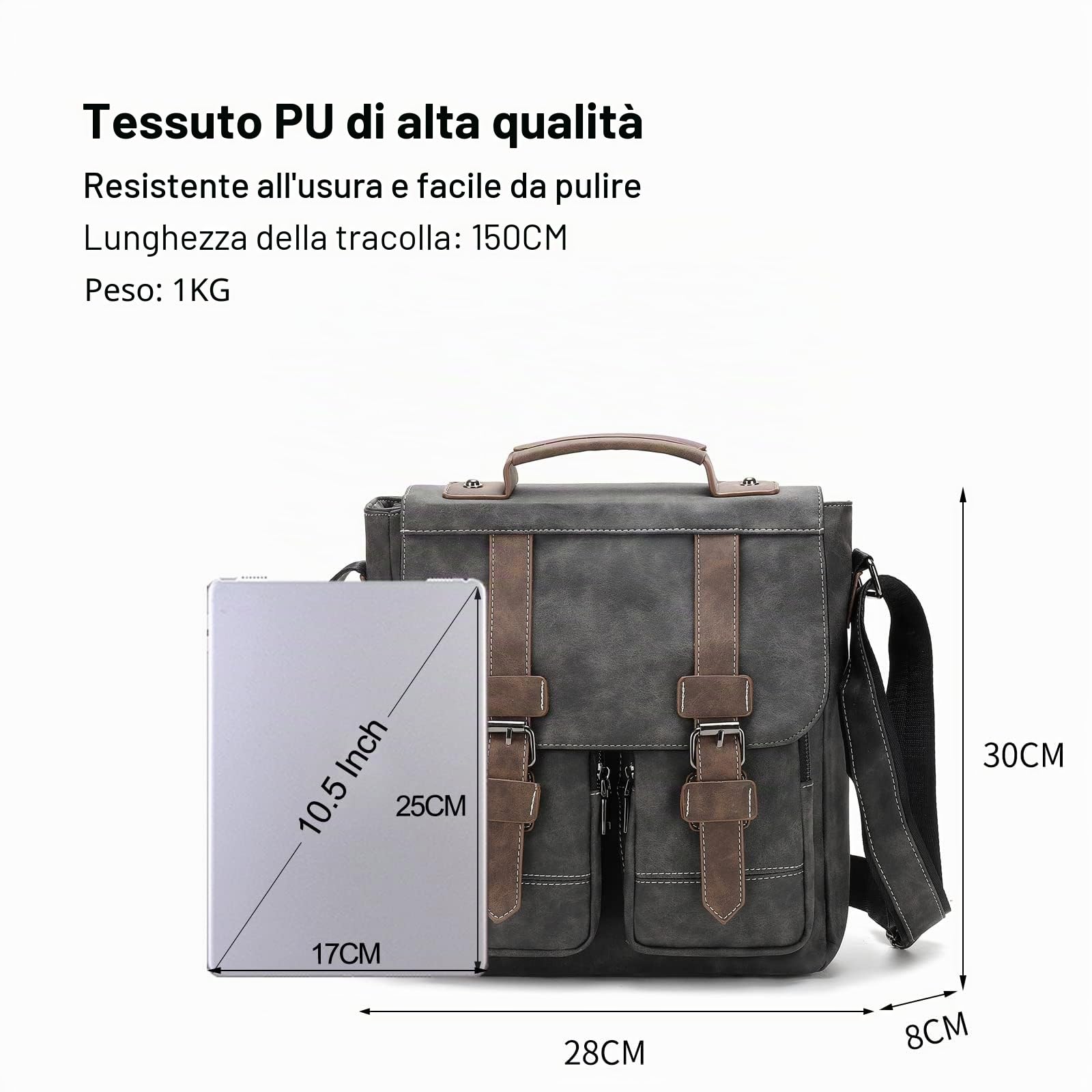 FANDARE Borsello Uomo Tracolla Borsa tracolla Uomo Pelle Borsa a Spalla Impermeabile Borsellino Uomo Tracolla per scuola Università Viaggio Lavoro Borsa a Spalla