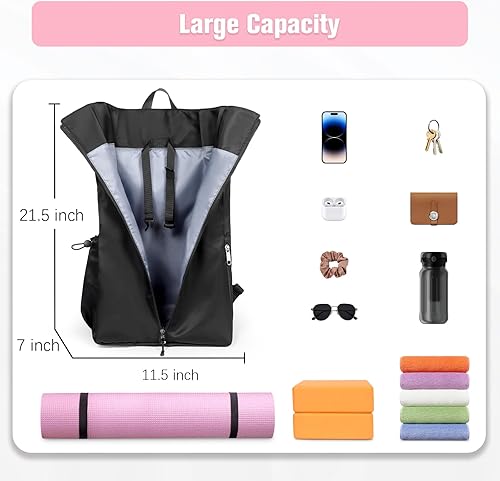 Miniatura 2 de WOMACO Bolsa para esterilla de yoga, portador de bloques de yogamat ajustable con correas de mochila y bolsillos laterales, mochila de yoga de