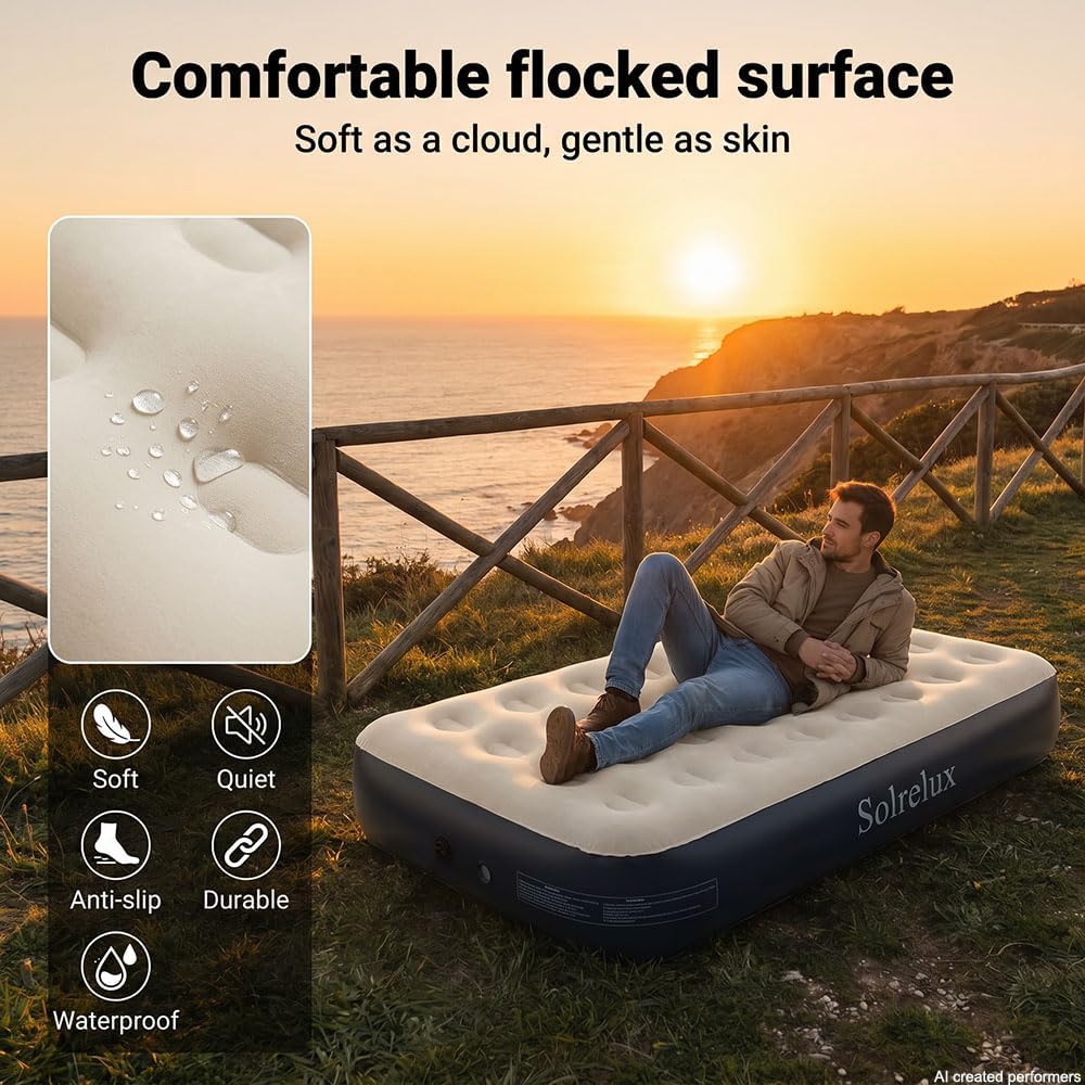 Twin Air Mattress with Built-in Pump, 13" Raised 2-Min Fast Inflatable Blow Up Mattress, Foldable Air Bed with Storage Bag for Home, Camping & Guests, Colchon Inflable image 3