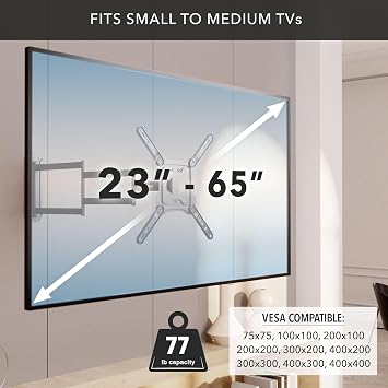 Mount-It Corner TV Wall Mount, Full Motion Long Arm 37.2 Extension | Articulating Swivel Tilt, Steel, Single Stud, Brick Concrete Compatible, 23-65 Inch TVs, VESA 400x400, 77 lbs, Black