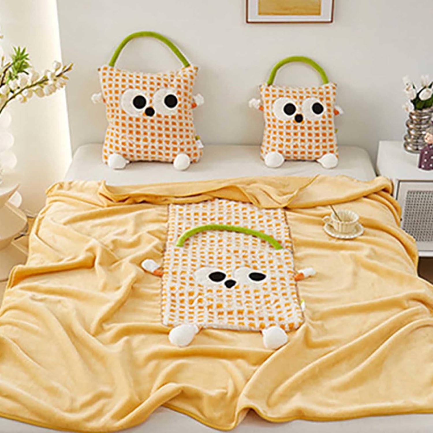 2 in 1 Pillow Blanket, Nap Blanket Portable Personalized, Creativity Cartoon Couch Blankets, for Car Office Sofa Bedroom (Color B)