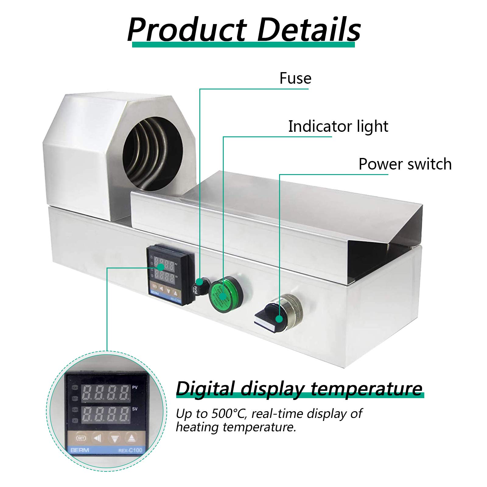 YJINGRUI Shrinker per capsule in PVC 1000 W Display digitale termostatico tappo di bottiglia di vino involucro termorestringente macchina 500 ℃ per diametro massimo 70 mm capsule in PVC