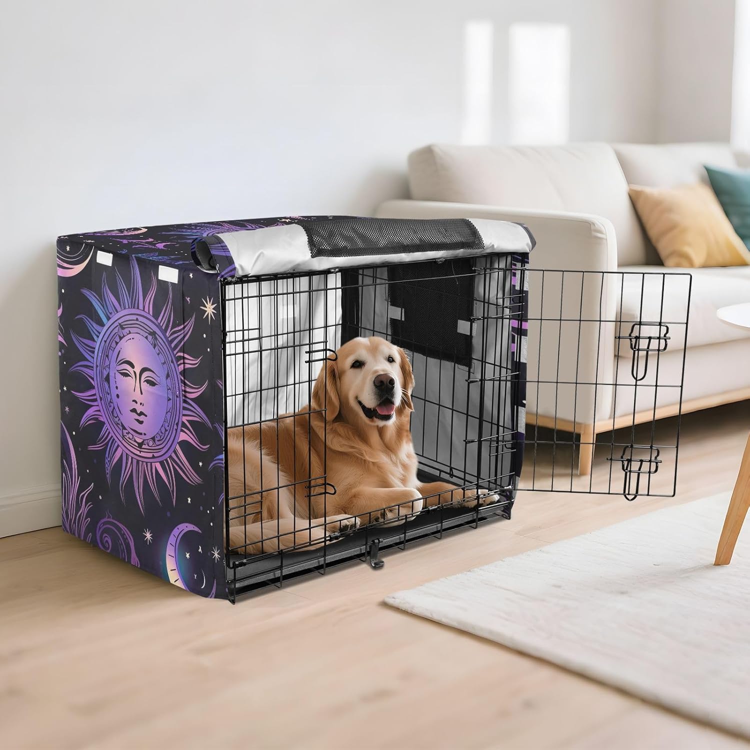 Sun Moon Black Dog Crate Covers Washable, S-XL Breathable Cage Cover for Puppies Training, X-Large