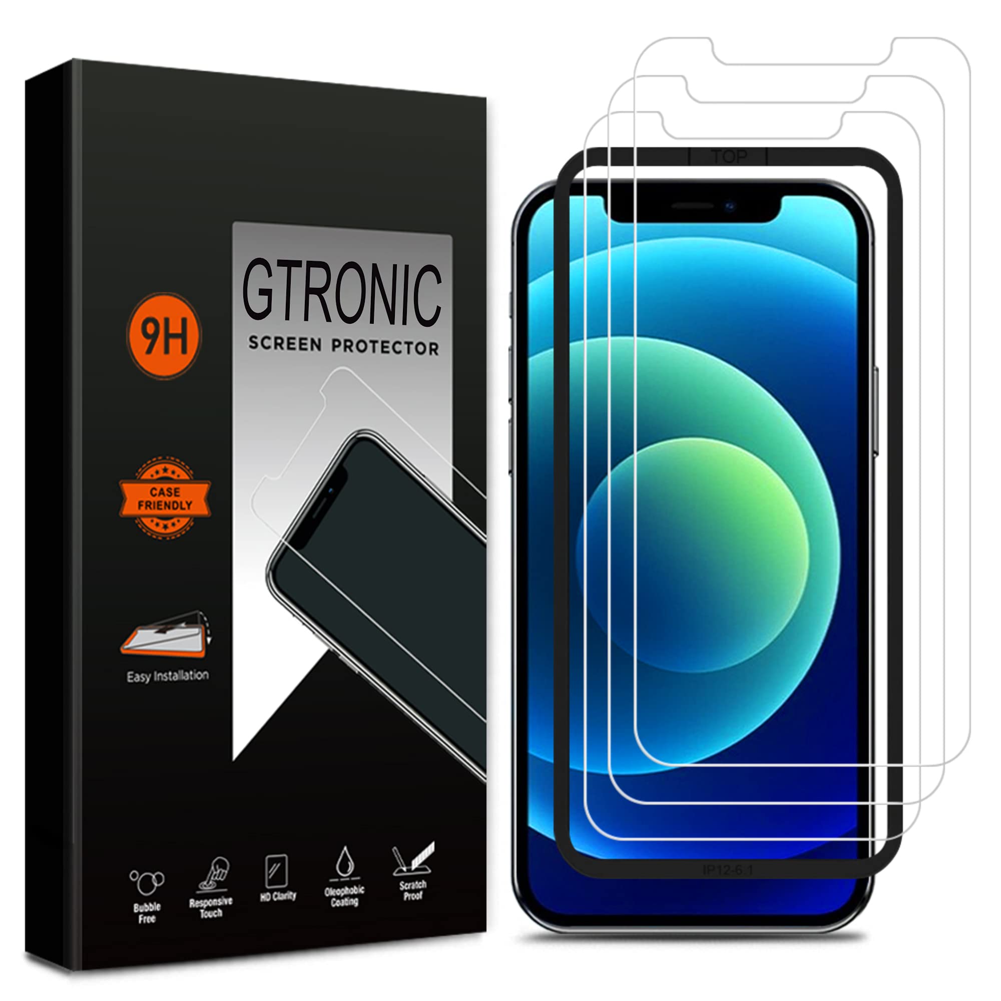GTRONIC [3-Pack] Screen Protector 0.25mm Ultra thin tempered glass for iPhone 12 pro & iPhone 12 With Fitting Tool