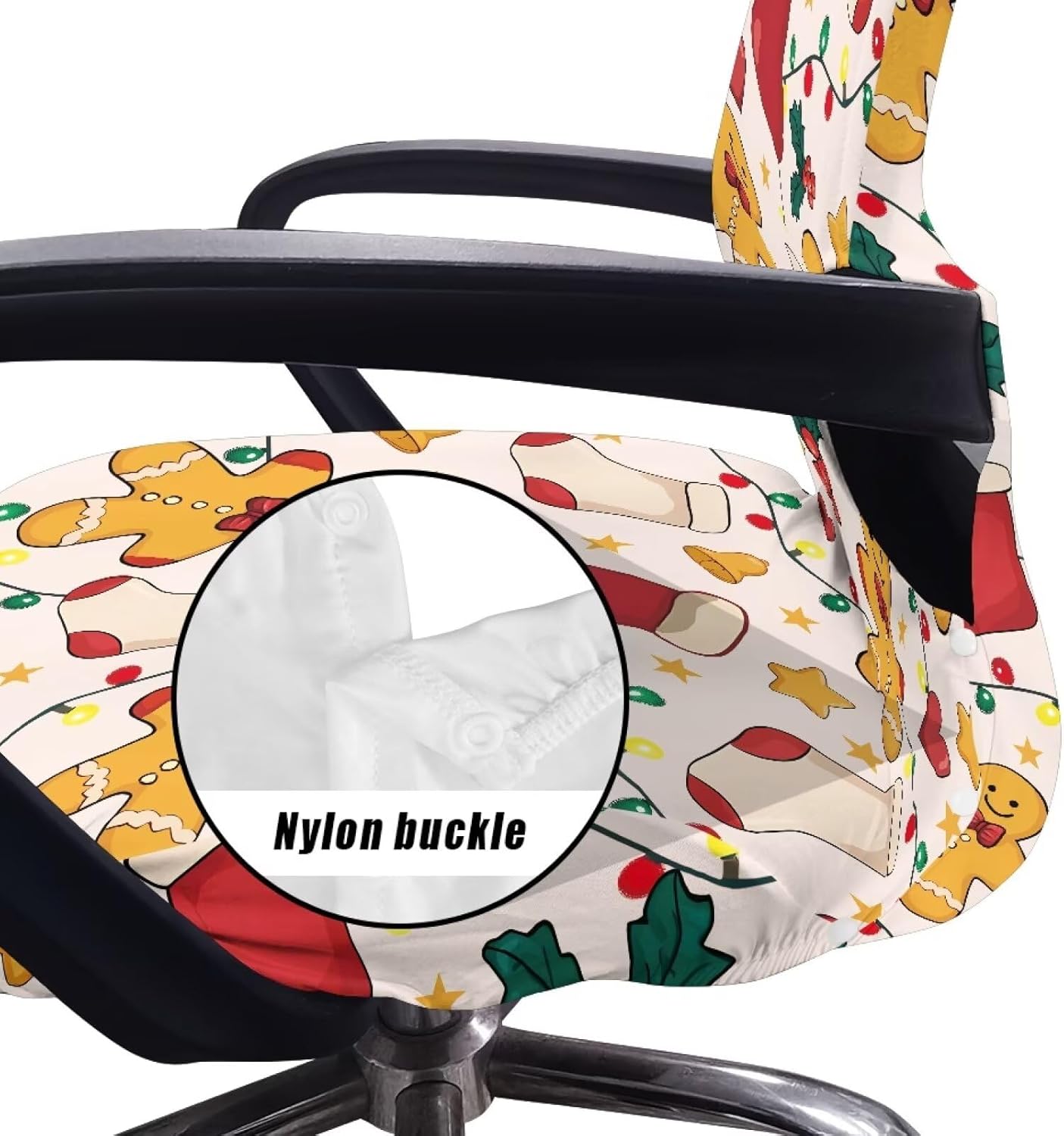 Christmas Gingerbread Man Office Chair Covers Stretch Computer Chair Slipcover Removable Washable Seat Protector Cover Stylish Desk Rotating Chairs for Armrest Seats Protects