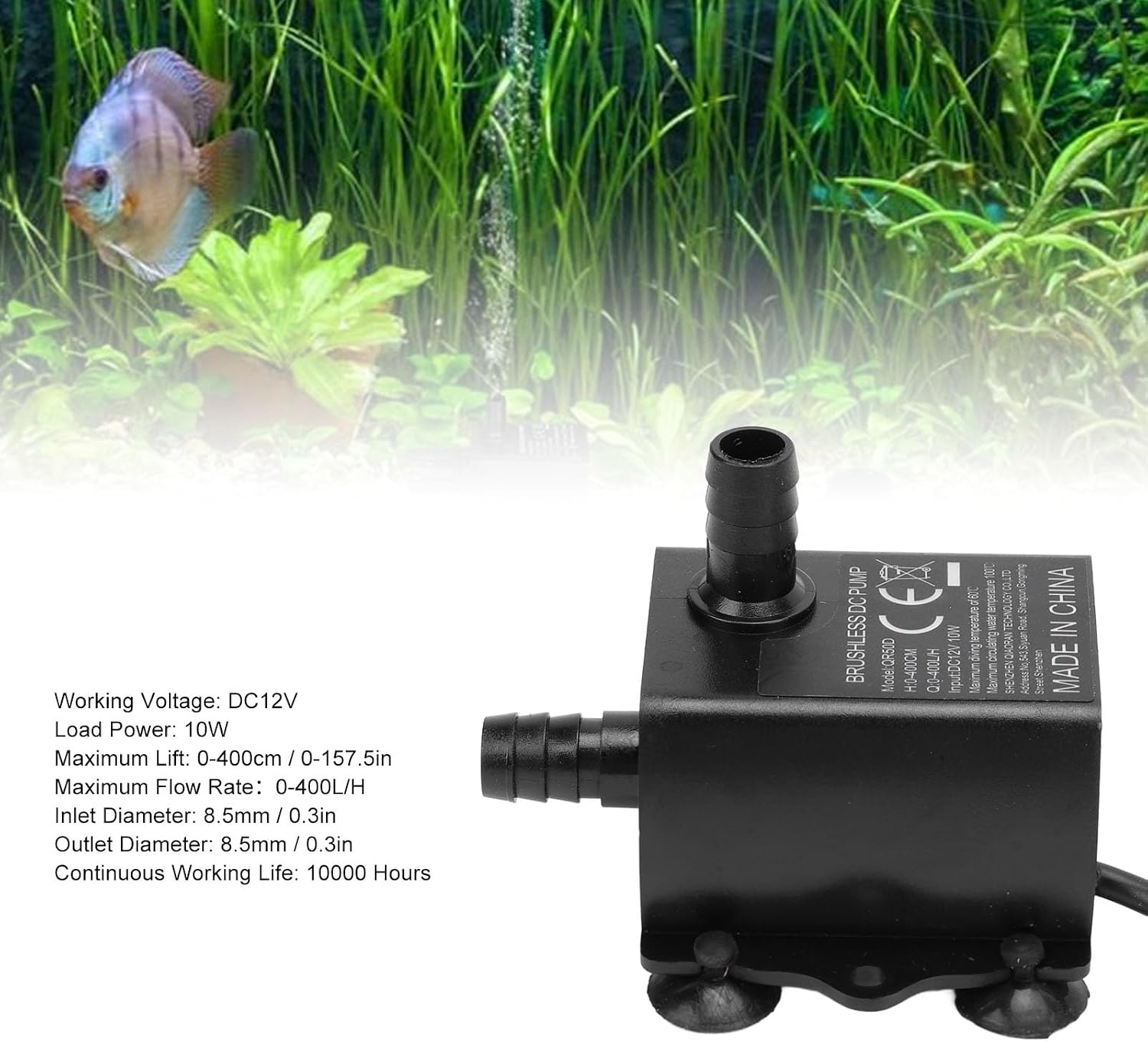 Submersible, 400L / H 13.12ft Lift Submersible Pump DC 12V 10W Ultra Quiet Fountain, Micro Brushless Fountain Pond Pump for Fish Tank Aquarium
