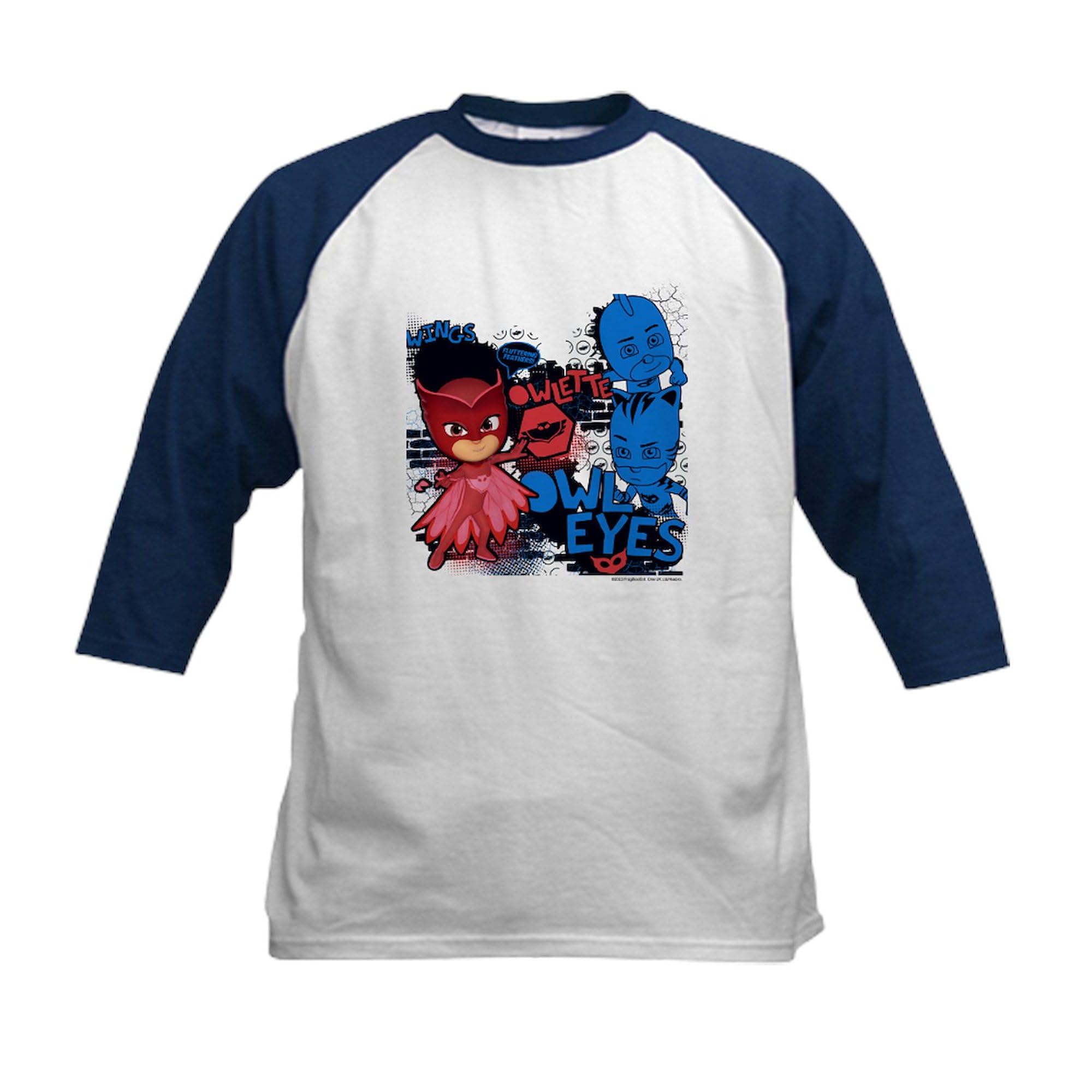 CafePress PJ Masks Monochrome Owlette Kids Baseball T Shirt Kids Cotton Baseball Jersey, 3/4 Raglan Sleeve Shirt Navy/White