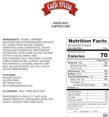 Miniatura 5 de Caffe D'Vita Paquete surtido de capuchino de café instantáneo de primera calidad, chocolate blanco, caramelo inglés, avellana, moca, vainilla