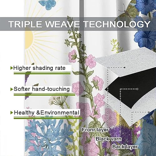 Miniatura 578 de Retro 70s Floral Blackout Window Curtains, Watercolor Flower Plant Rustic Modern Style Pattern Window Drapes, for Bedroom Living Room 42x45in 2