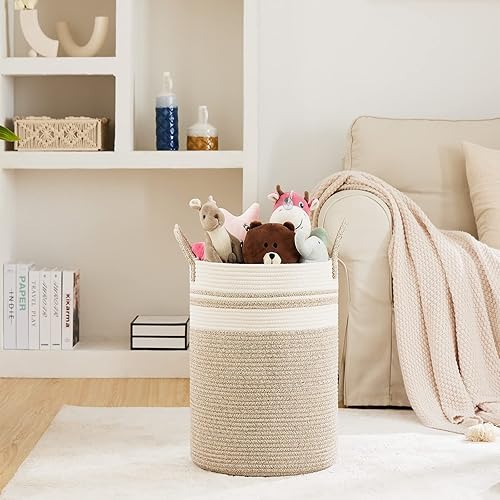 Miniatura 2 de Fiona's magic Cesta de lavandería tejida grande de 72 litros, canasta alta de almacenamiento de cuerda de algodón, cesta de yute para guardería,