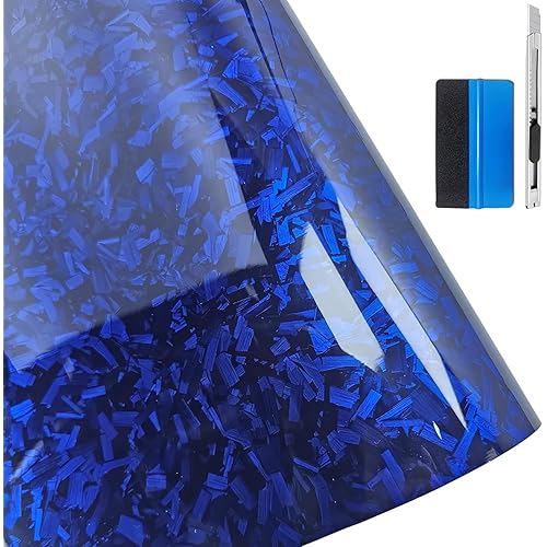 LZLRUN Forged Gloss Carbon Fiber Black Vinyl Wrap Roll Air Release Sticker Sheet Film DIY Decal Car Auto Vehicle Morotcycle Self Adhesive (1ft x 3.5ft, Blue)