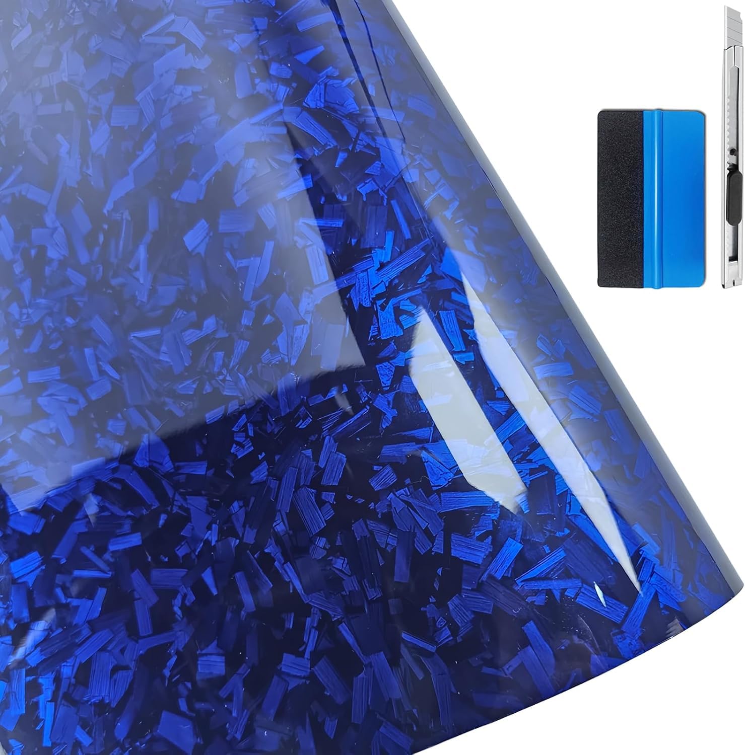 LZLRUN Gloss Blue Forged Carbon Fiber Car Vinyl Wrap Film 1ft x 3.5ft