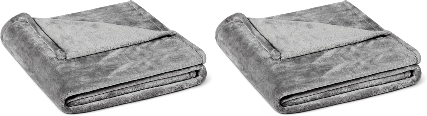 Amazon Basics Soft Fleece Throw Blanket, Ultra-Soft Flannel Fleece Microfiber, Lightweight Warm Cozy for Couch Sofa Bedroom, Fade-Resistant, 50 x 60 Inches, Gray (Pack of 2)