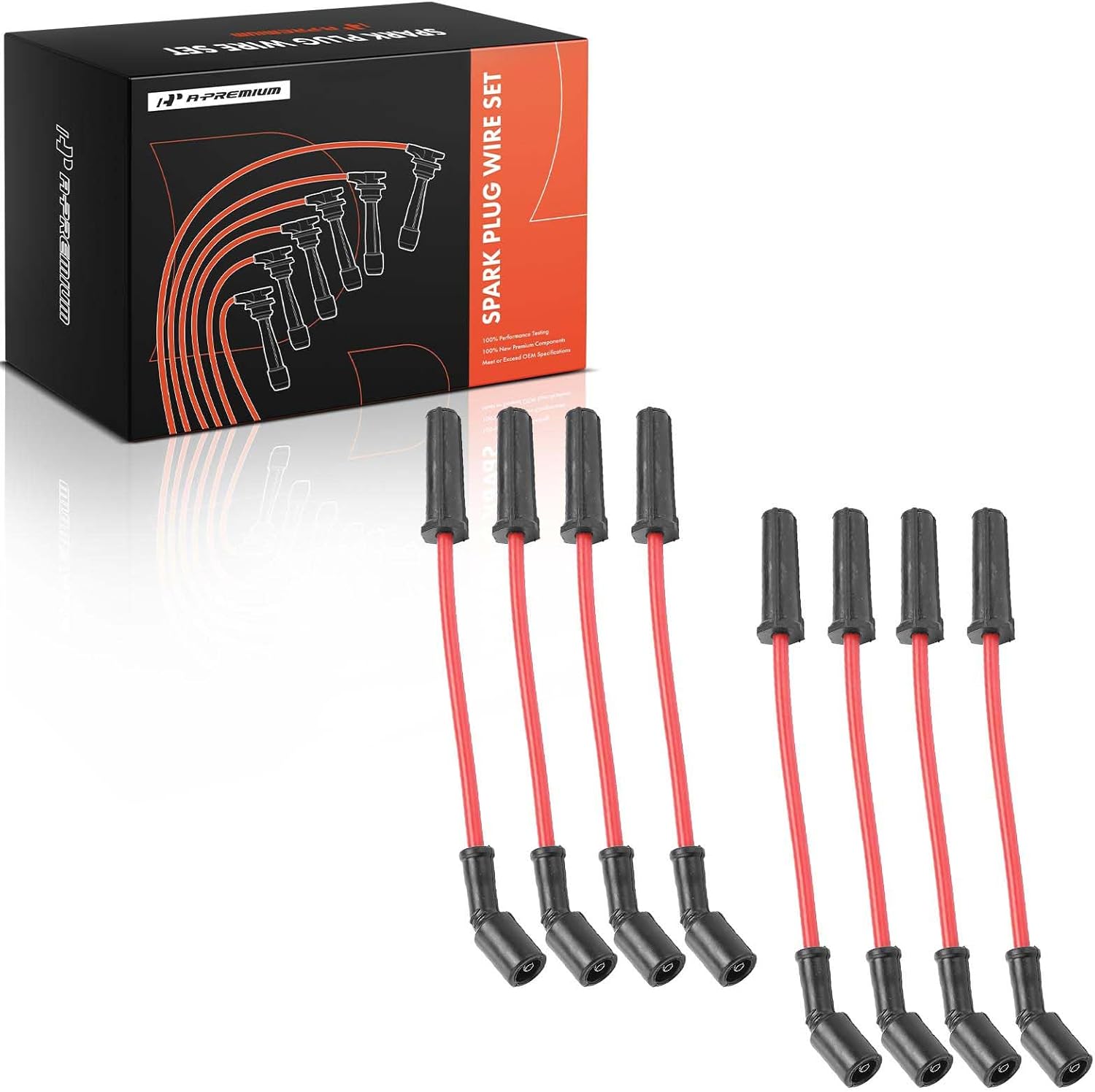 A-Premium 8PCS Spark Plug Wires (for LS1 LS2 4.8L-8.1L V8, Square Coil) Compatible with Chevy, GMC, Cadillac & Hummer Model - Silverado, Suburban, Sierra, Yukon, Tahoe, Escalade, H2