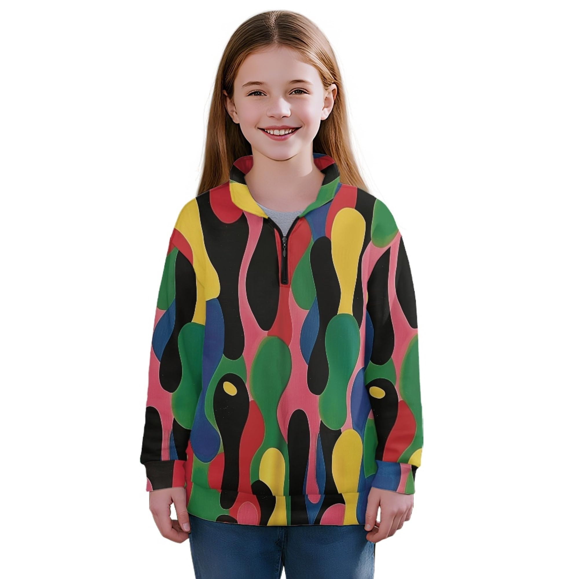 AmzPrint Girls Quarter Zip Jackets Long Sleeve Pullover Novelty Athletic Running Graphic Hoodies For Big Girls