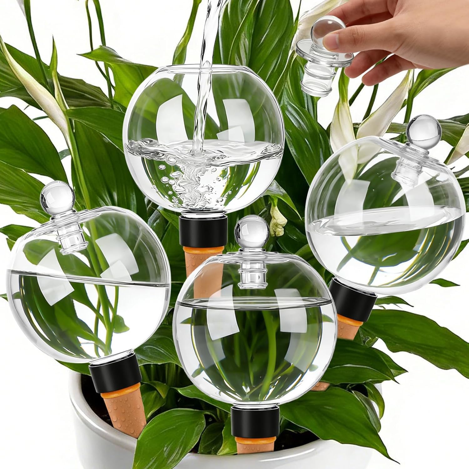 Tismels 4 Pcs Plant Watering Globes, Plant Watering Devices, 500ml Ball Shaped Automatic Watering Device, Large Capacity Self Watering Plant Dpike, for Home Indoor Outdoor Plants