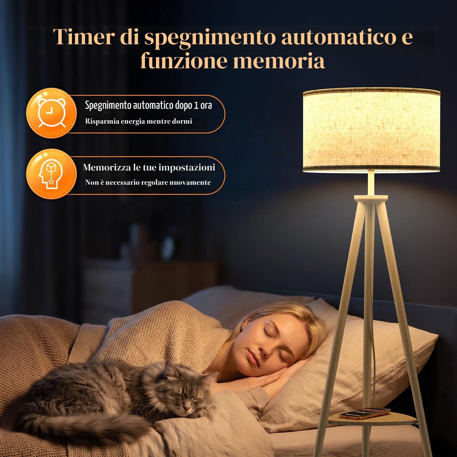Lampada da Terra ad Treppiede LED con Ripiani Portaoggetti - 12W Piantana da Lettura Solido Regolabile con Telecomando & LED E27 per Soggiorno, Camera da Letto, Marrone Chiaro - Mensola Triangolare
