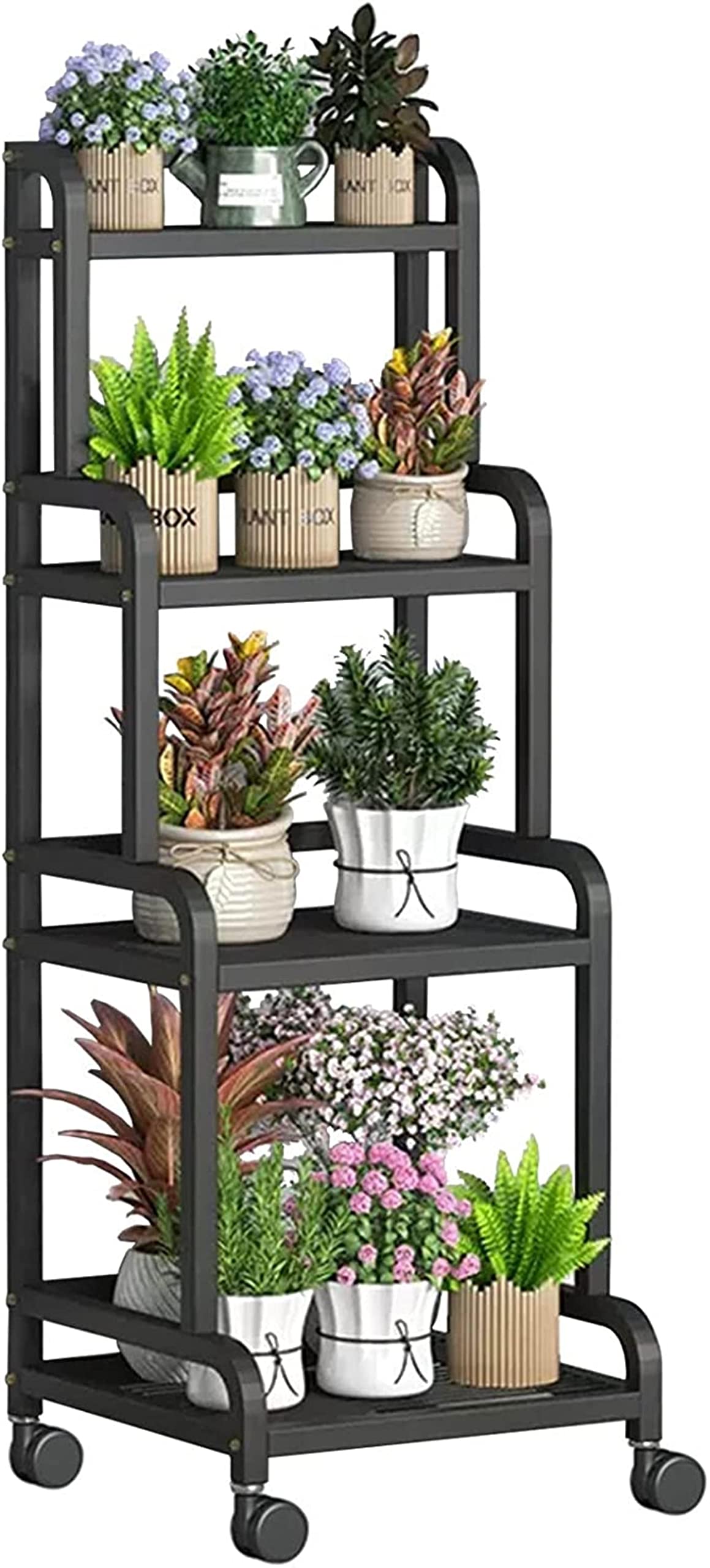 SnamicE Indoor Plant Stand Rolling Plant Shelf, 4 Tier Tall Flower Stand Ladder Flower Pots Holder with Rear Bar,Corner Plant Storage Display Rack for Balcony Living Room Garden,A-60x50x140cm