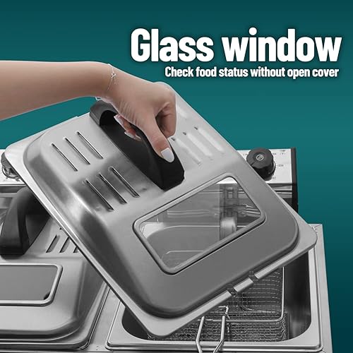 Miniatura 3 de WantJoin Freidora comercial con ventana de vidrio de 3200 W, 12 L12 cuartos de galón, acero inoxidable, doble tanque, freidora eléctrica con 2