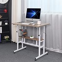 Vista 2 de AIZ Escritorio móvil de pie, escritorio ajustable para computadora portátil, carrito con ruedas, estación de trabajo para computadora en casa