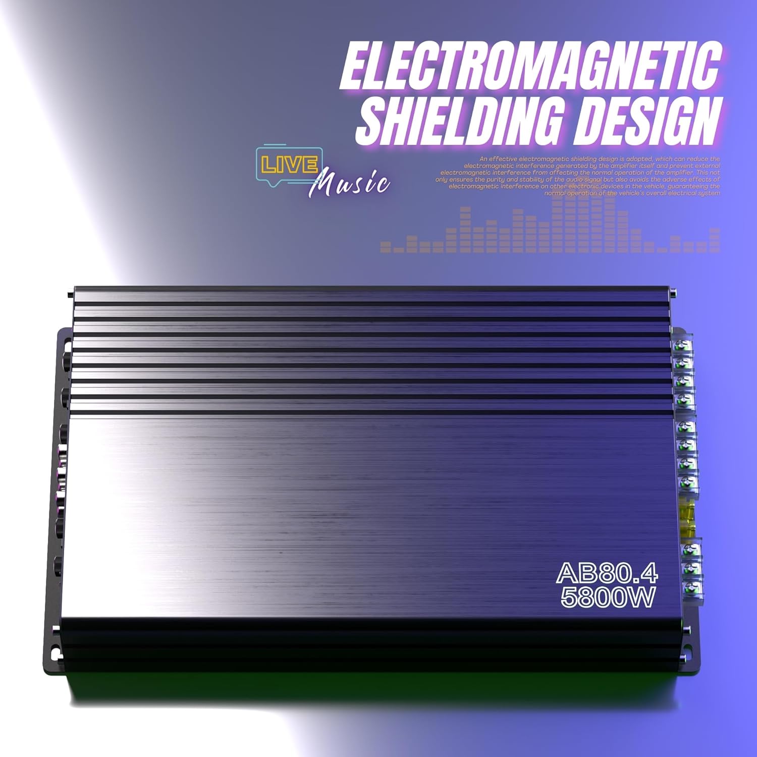 4-Channel Car Audio Amplifier, 5800W 12V Stereo Audio Car Subwoofer, Compact Subwoofer AMP for Car Truck Vehicle Audio Enhancement, 4x120W RMS Power Output 92dB Easy to Install