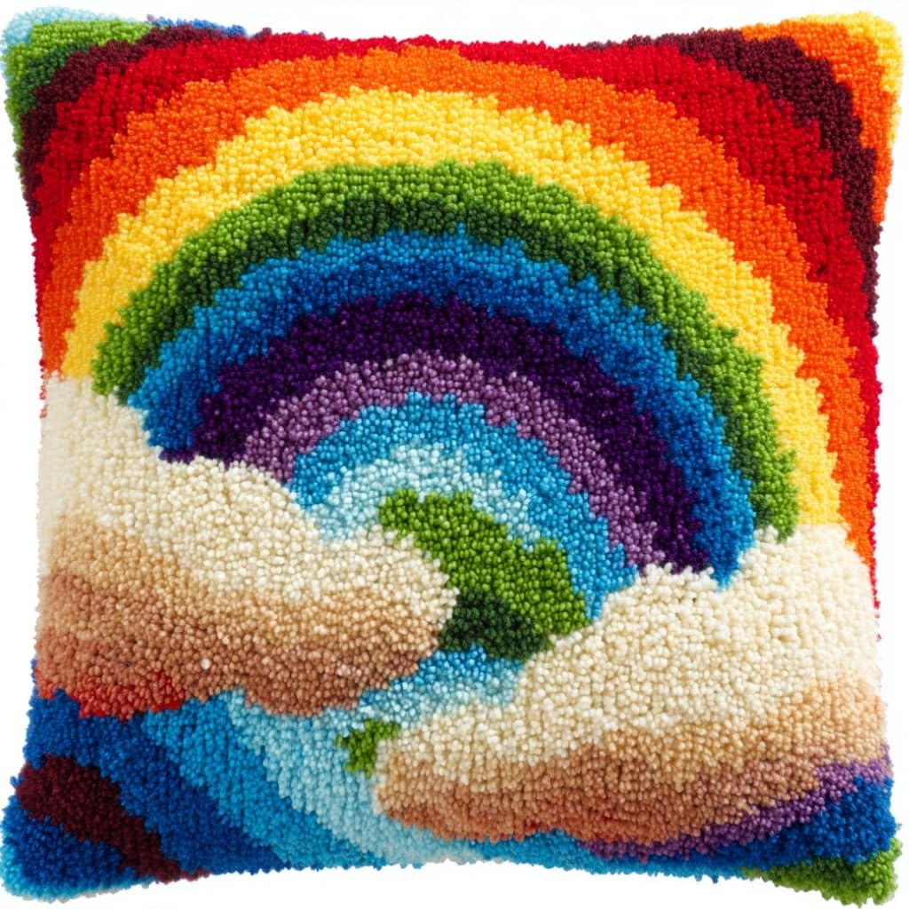 AxiangziK Latch Hook Embroidery Kit,Rainbow DIY Throw Cushion Cover 43X43Cm